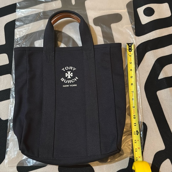 Brand New Tory Burch hand held canvas navy blue tote bag - Picture 9 of 12